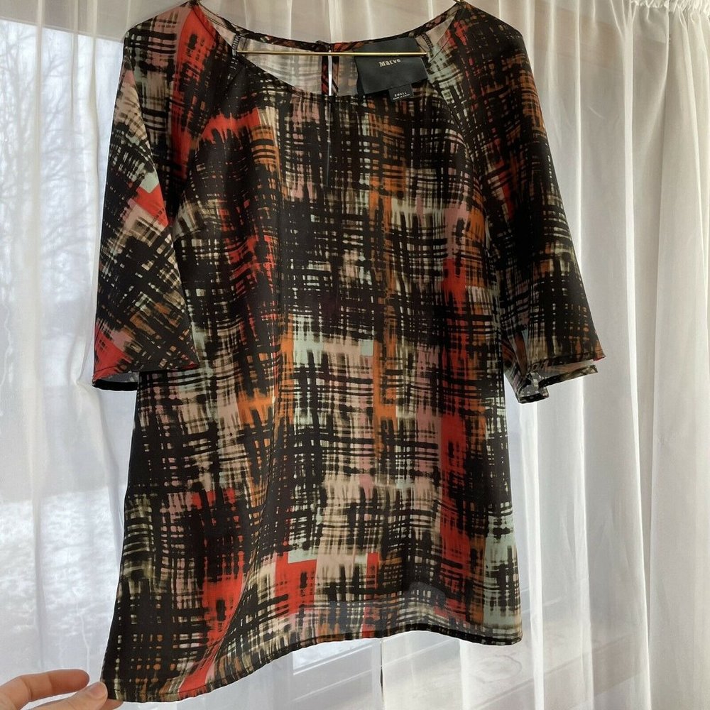 Maeve Anthropologie womens Multi-color Blouse S Small Bell Sleeve Top